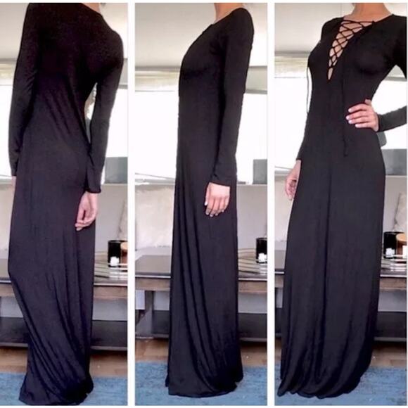 Rachel Pally Black Long Sleeve Jolene Lace-Up Maxi Dress Size 1X - Picture 3 of 13